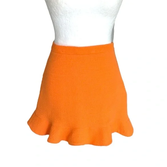 Zara Orange Textured Tweed Ruffle Mini Skirt - S - Picture 4 of 14